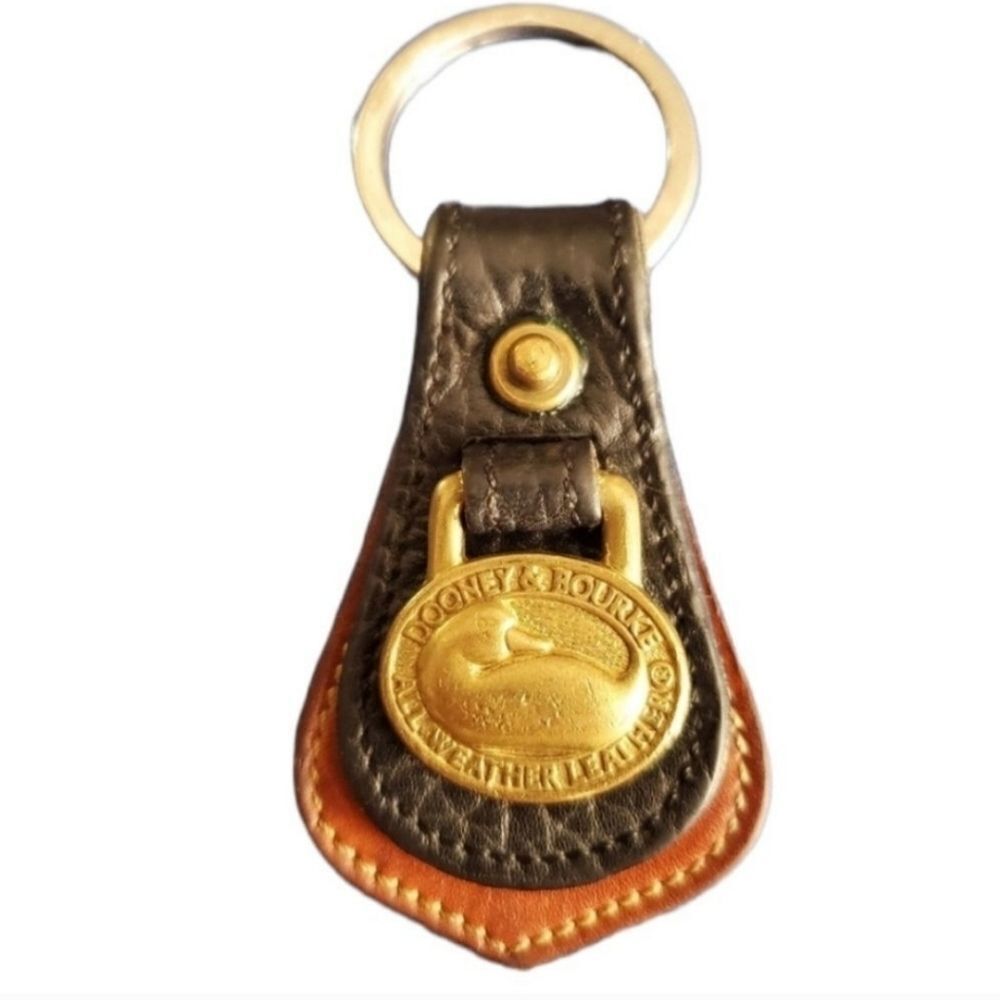 '90s DOONEY & BOURKE BLACK BROWN BRASS LAYERED LEATHER VINTAGE KEY RING FOB Y2K